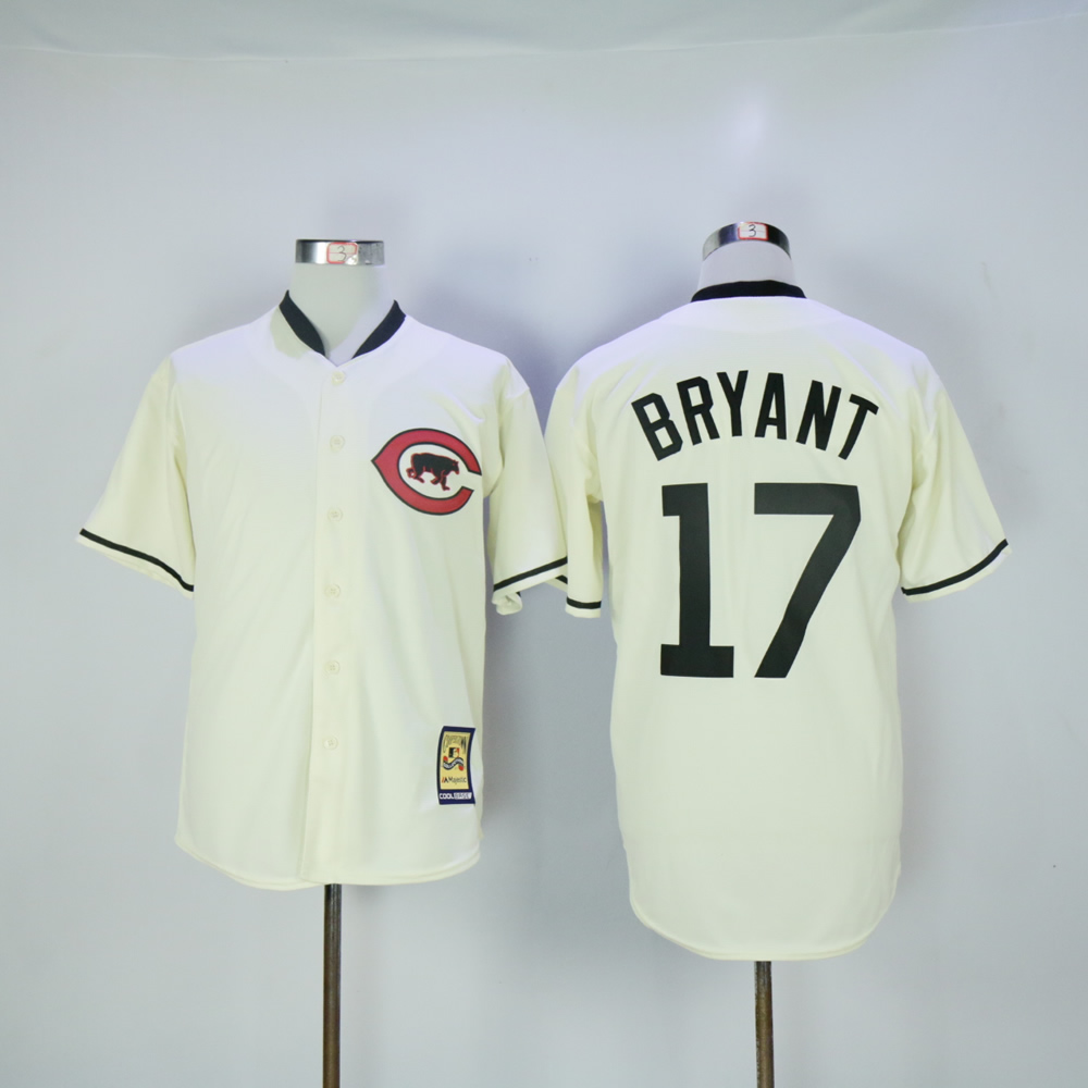 Men Chicago Cubs #17 Bryant Cream Throwback MLB Jerseys